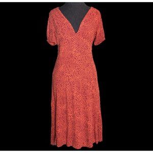 Free People Boho Midi Dress Sz 6 Looking For Love Flame Red Leopard Side Slits
